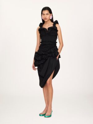 CHLOÉ Ruched Bustier Midi Dress in Cotton Poplin