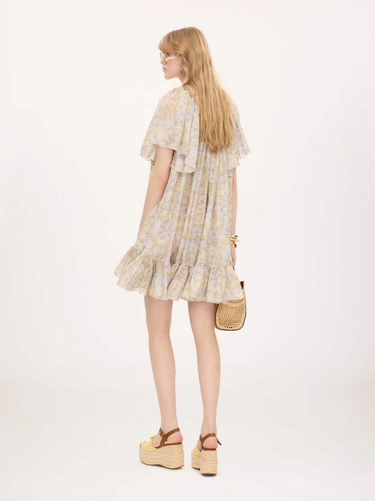 Short Pleated Dress in Silk Charmeuse Full Size Image 3