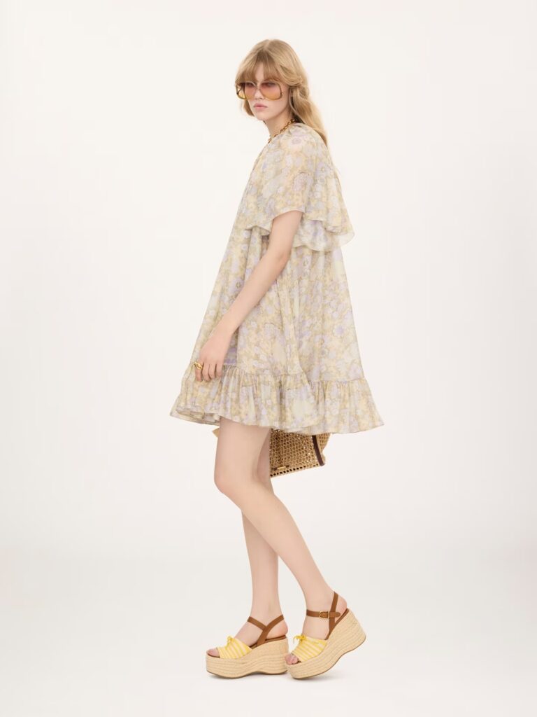 Short Pleated Dress in Silk Charmeuse Full Size Image 4