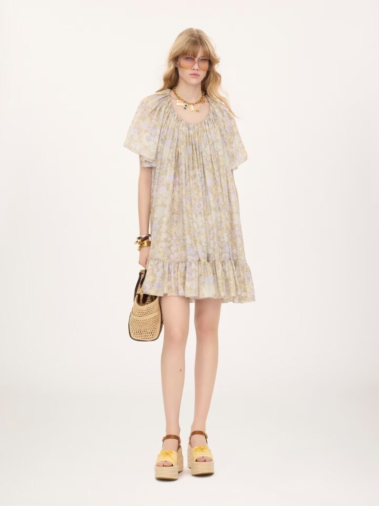 Short Pleated Dress in Silk Charmeuse Full Size Image 1