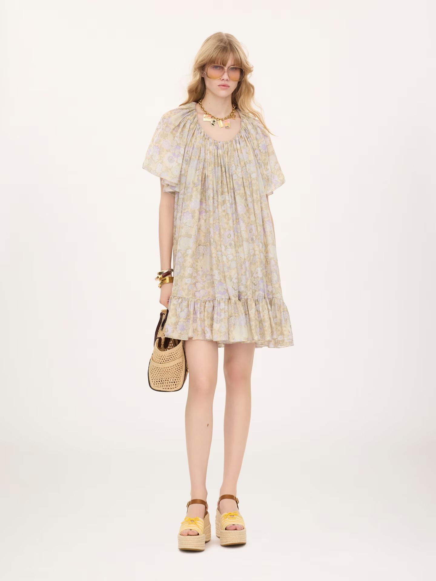CHLOÉ Short Pleated Dress in Silk Charmeuse