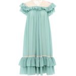 Short-Sleeve Mini Dress in Silk Georgette& Lace Thumbnail 3