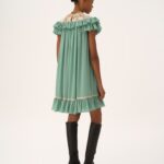 Short-Sleeve Mini Dress in Silk Georgette& Lace Thumbnail 4