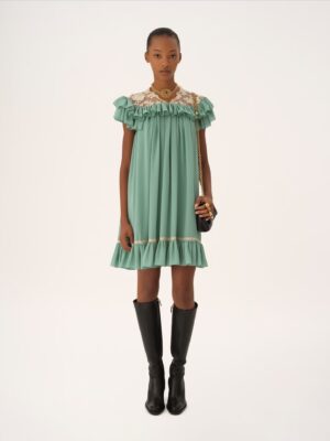CHLOÉ Short-Sleeve Mini Dress in Silk Georgette& Lace