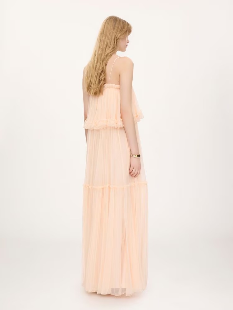 Thin-Strap Long Dress in Silk Mousseline Full Size Image 4
