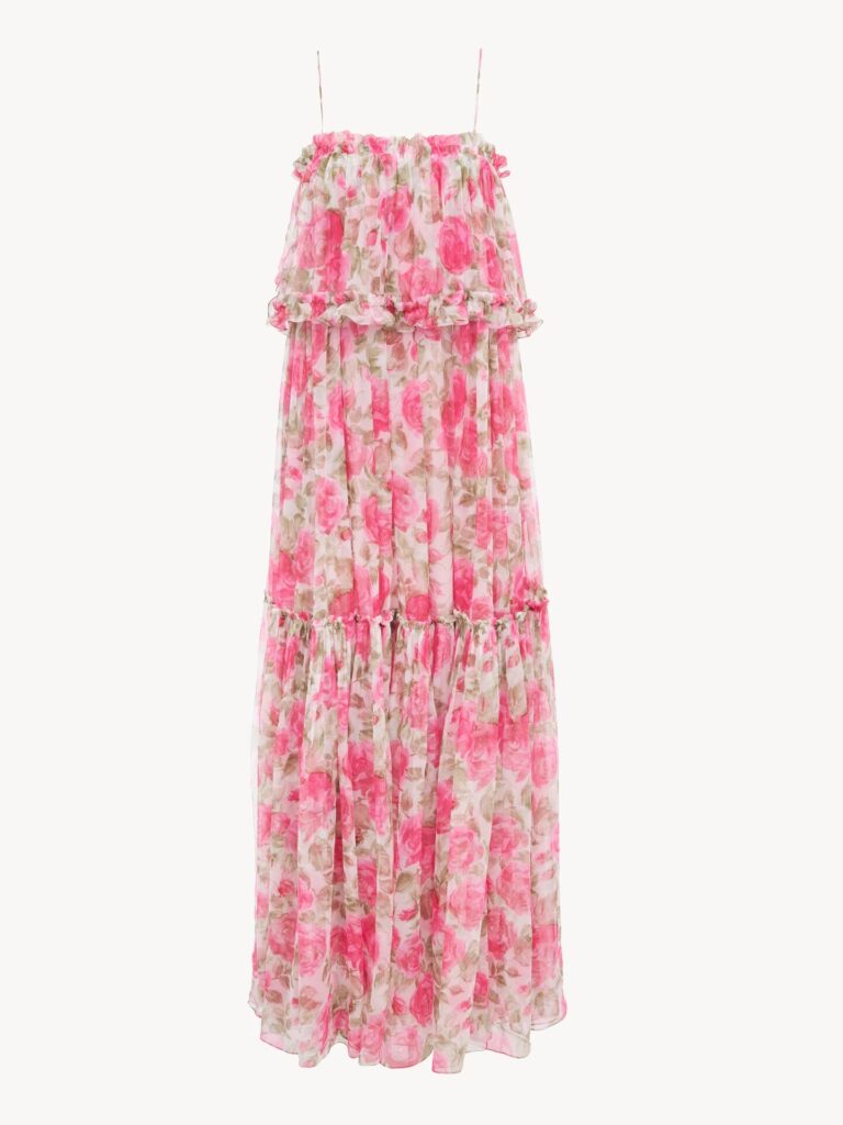 Thin-Strap Long Dress in Silk Mousseline Full Size Image 5