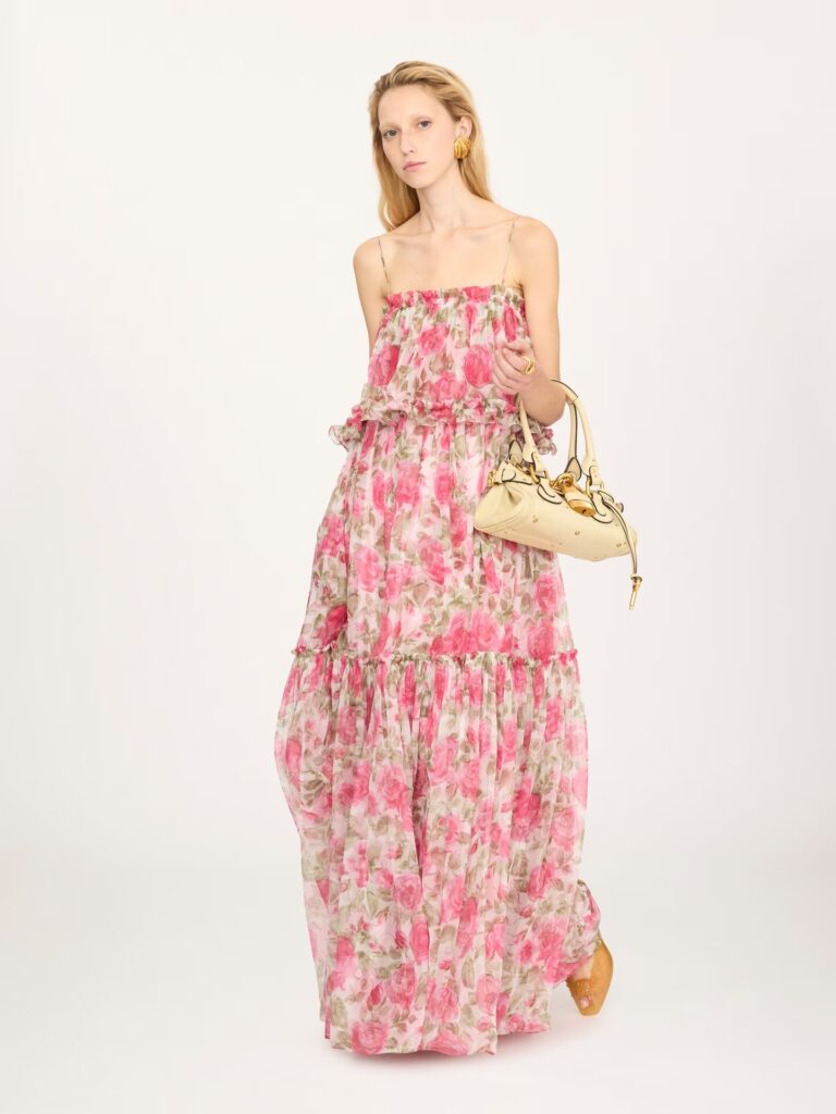 Thin-Strap Long Dress in Silk Mousseline Full Size Image 1