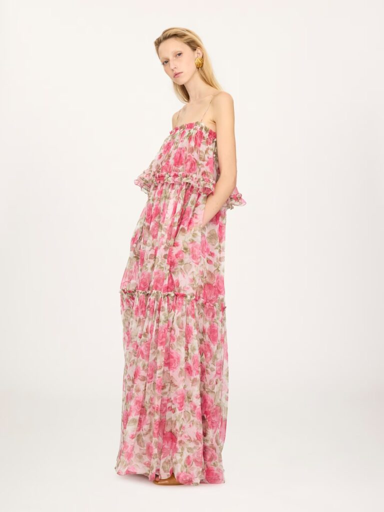 Thin-Strap Long Dress in Silk Mousseline Full Size Image 2