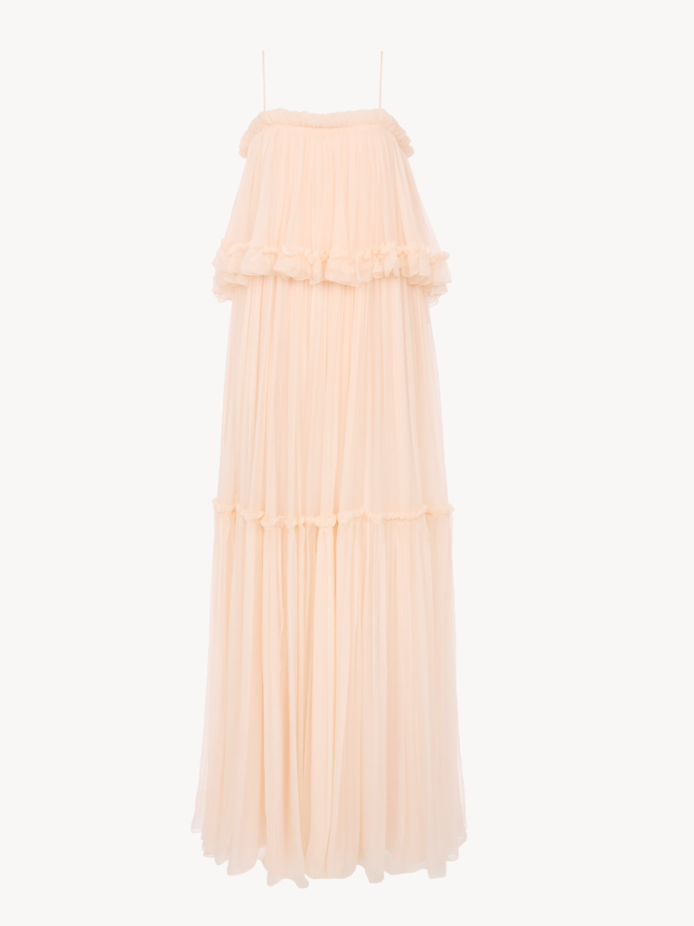 Thin-Strap Long Dress in Silk Mousseline Full Size Image 2