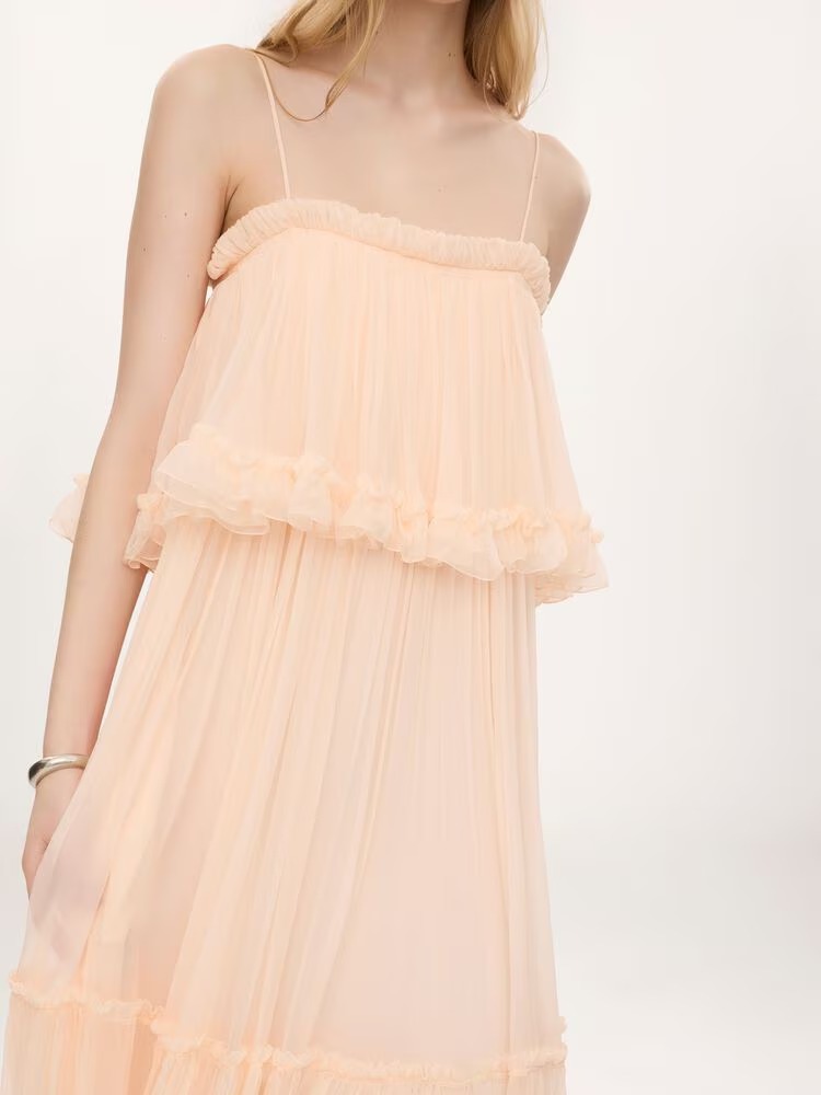 Thin-Strap Long Dress in Silk Mousseline Full Size Image 5
