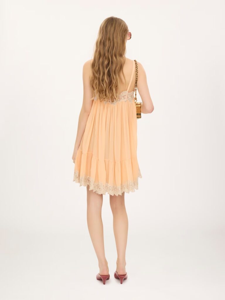 Thin-Strap Mini Dress in Silk Georgette & Lace Full Size Image 3