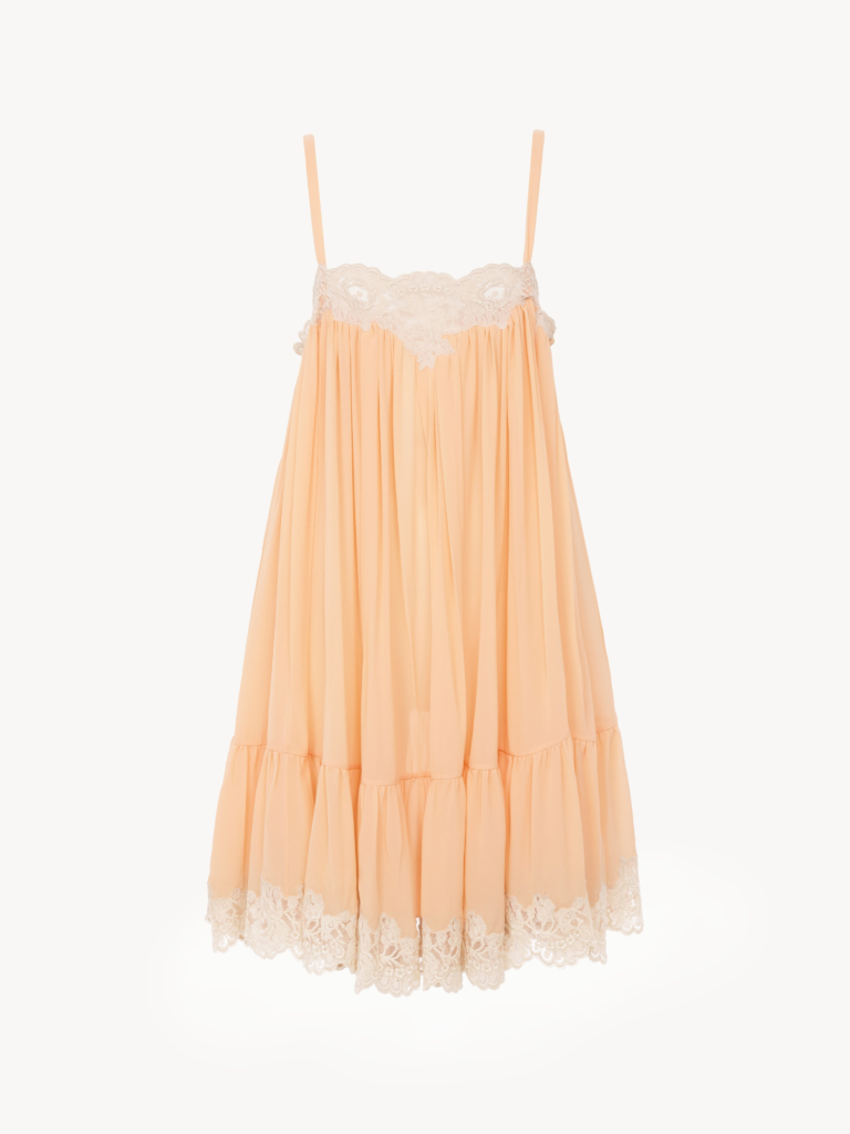 Thin-Strap Mini Dress in Silk Georgette & Lace Full Size Image 2