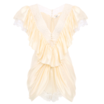 V-Neck Short Jumpsuit in Washed Silk Satin & Lace Thumbnail 3