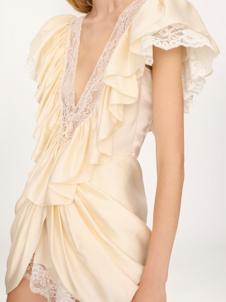 V-Neck Short Jumpsuit in Washed Silk Satin & Lace Full Size Image 5