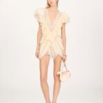 V-Neck Short Jumpsuit in Washed Silk Satin & Lace Thumbnail 1