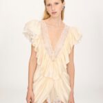 V-Neck Short Jumpsuit in Washed Silk Satin & Lace Thumbnail 6