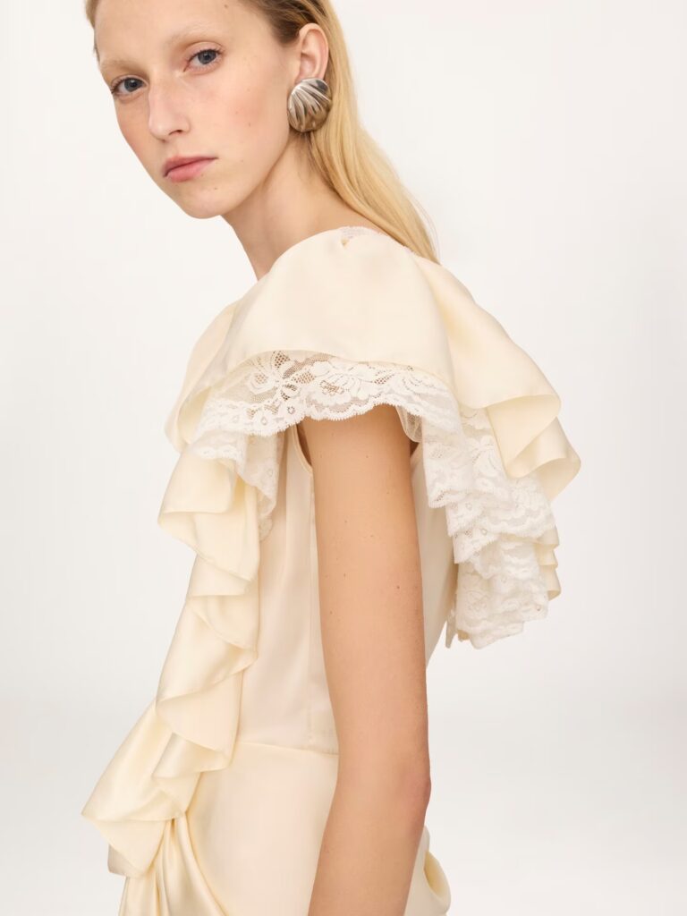 V-Neck Short Jumpsuit in Washed Silk Satin & Lace Full Size Image 2