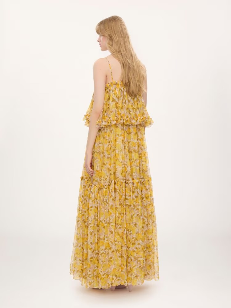 Thin-Strap Long Dress in Silk Mousseline Full Size Image 4