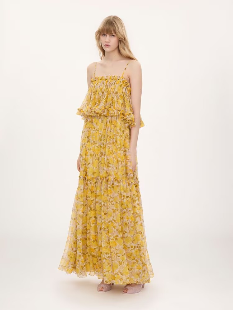 Thin-Strap Long Dress in Silk Mousseline Full Size Image 1