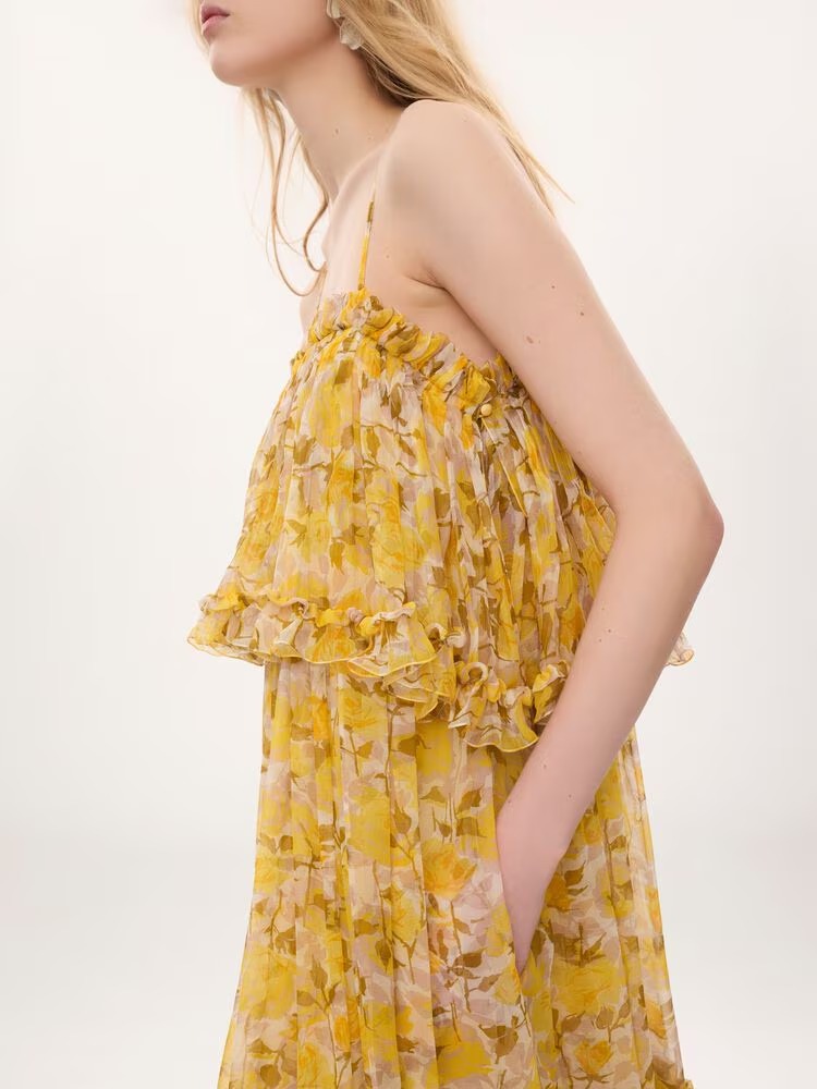 Thin-Strap Long Dress in Silk Mousseline Full Size Image 3