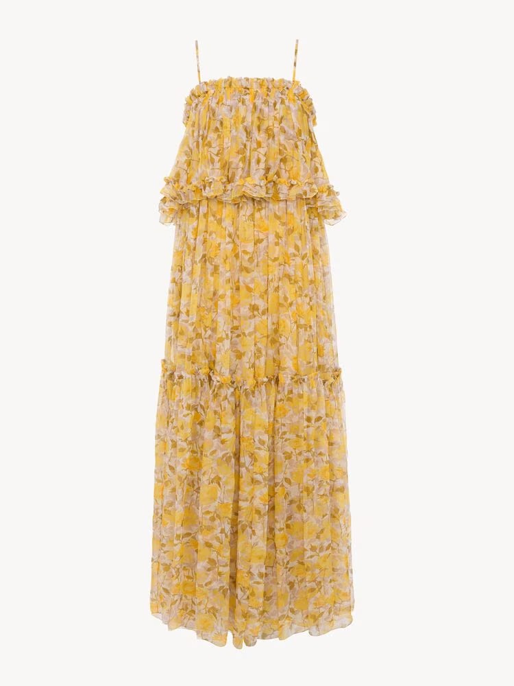 Thin-Strap Long Dress in Silk Mousseline Full Size Image 2