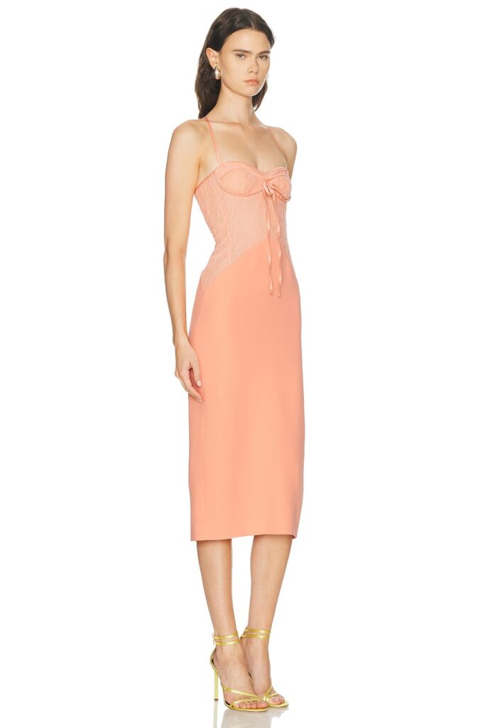 Fabric Contrast Pencil Skirt Midi Dress Full Size Image 3