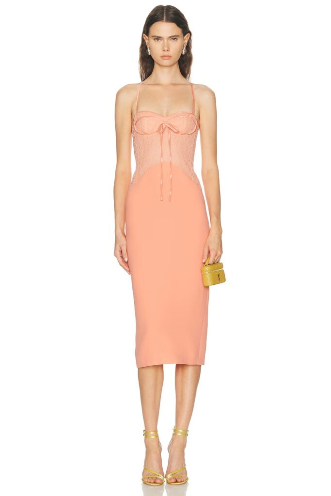 Fabric Contrast Pencil Skirt Midi Dress Full Size Image 1