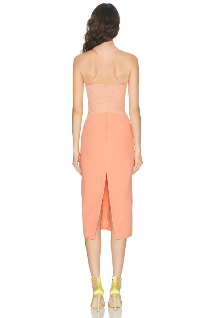 Fabric Contrast Pencil Skirt Midi Dress Full Size Image 2