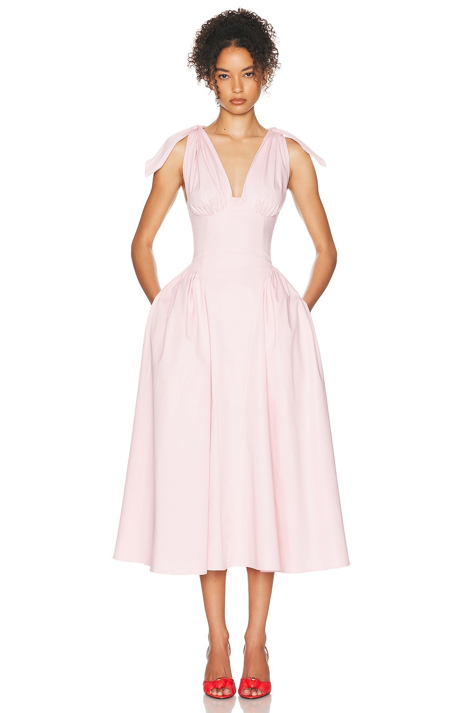 HELSA Fairweather Midi Dress in Stretch Cotton Sateen
