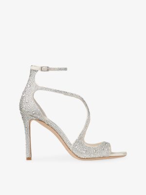 JIMMY CHOO Aziz 95 Crystal-embellished Satin Heeled Sandals