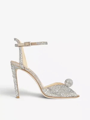JIMMY CHOO Sacora 100 Crystal-embellished Suede Sandals