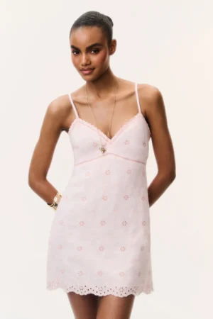 LOVESHACKFANCY Becklyn Eyelet Linen Mini Dress