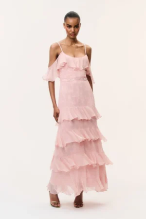 LOVESHACKFANCY Laelia Floral Chiffon Ruffle Dress