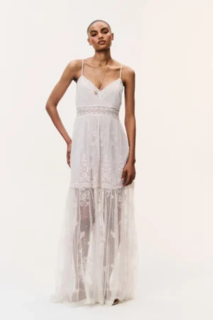 LOVESHACKFANCY Valmy Embroidered Tulle Maxi Dress