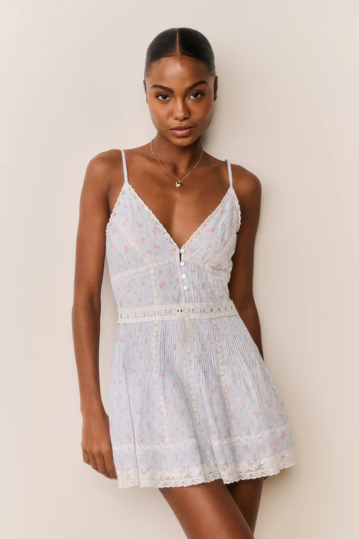 LOVESHACKFANCY Zirelle Floral Cotton Lace-Trimmed Mini Dress