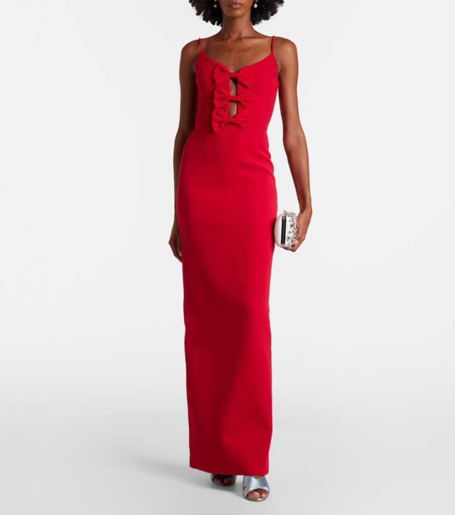Precious Bow-Detail Crepe Bustier Gown Full Size Image 1