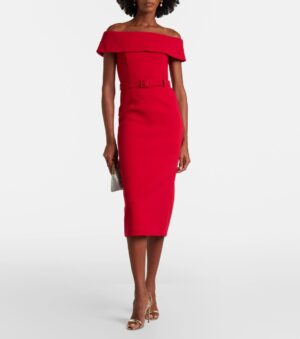 REBECCA VALLANCE Precious Off-Shoulder Crepe Midi Dress