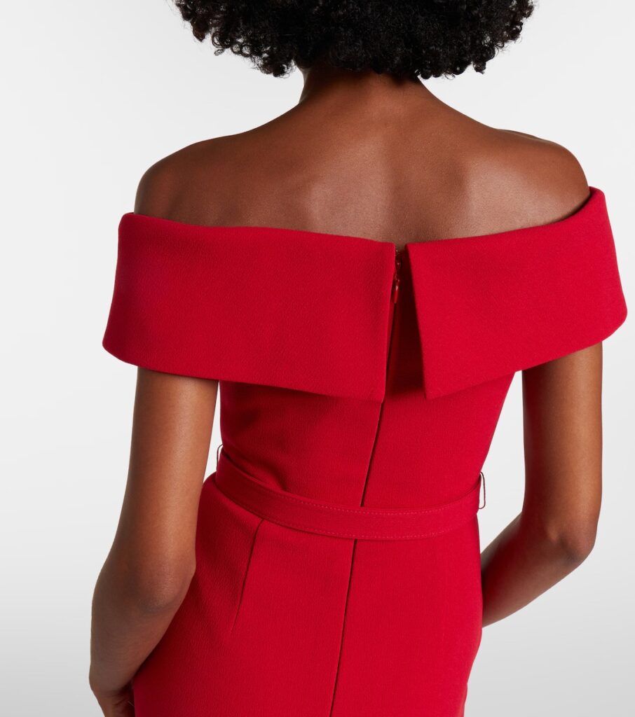 Precious Off-Shoulder Crepe Midi Dress Full Size Image 3