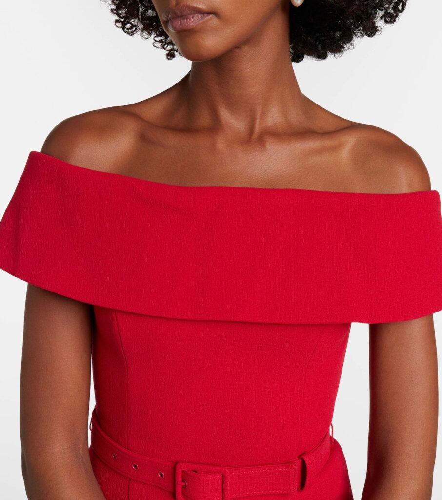 Precious Off-Shoulder Crepe Midi Dress Full Size Image 4