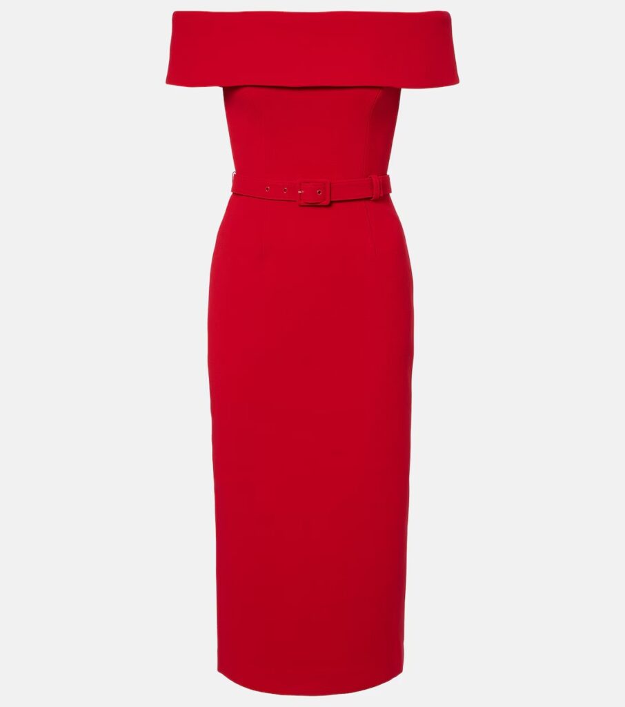 Precious Off-Shoulder Crepe Midi Dress Full Size Image 2