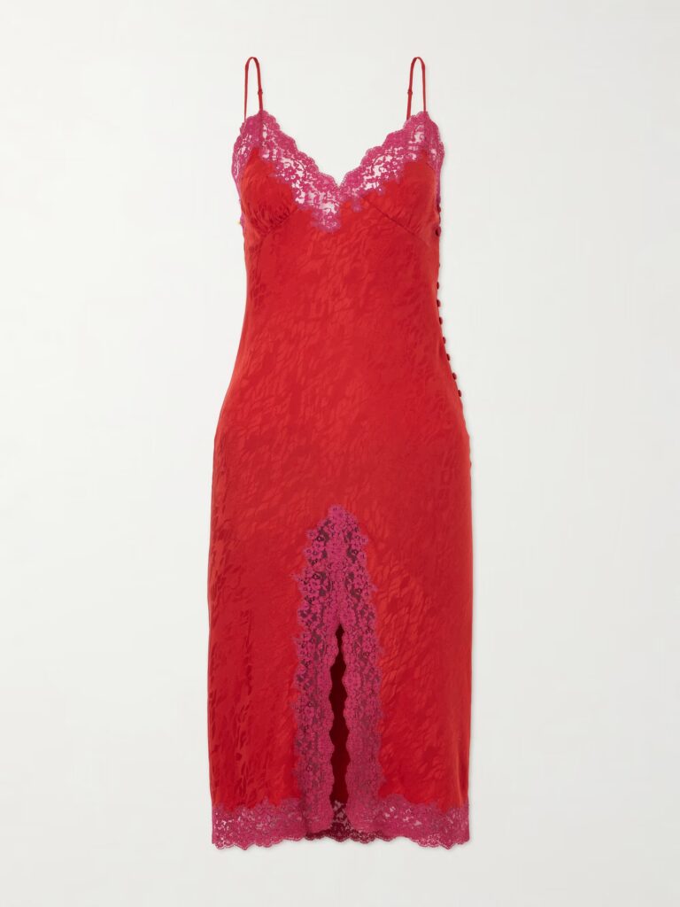 Lace-Trimmed Silk-Satin Midi Dress Full Size Image 3
