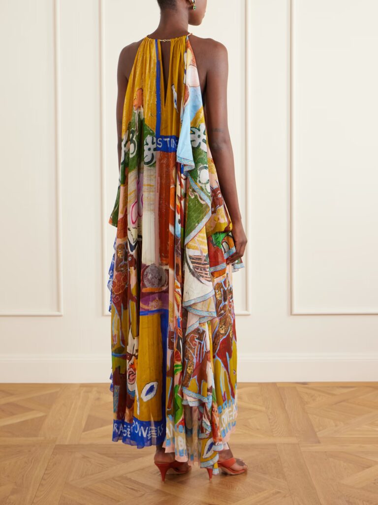 Mlak Draped Printed Organza Halterneck Midi Dress Full Size Image 3