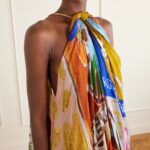 Mlak Draped Printed Organza Halterneck Midi Dress Thumbnail 2