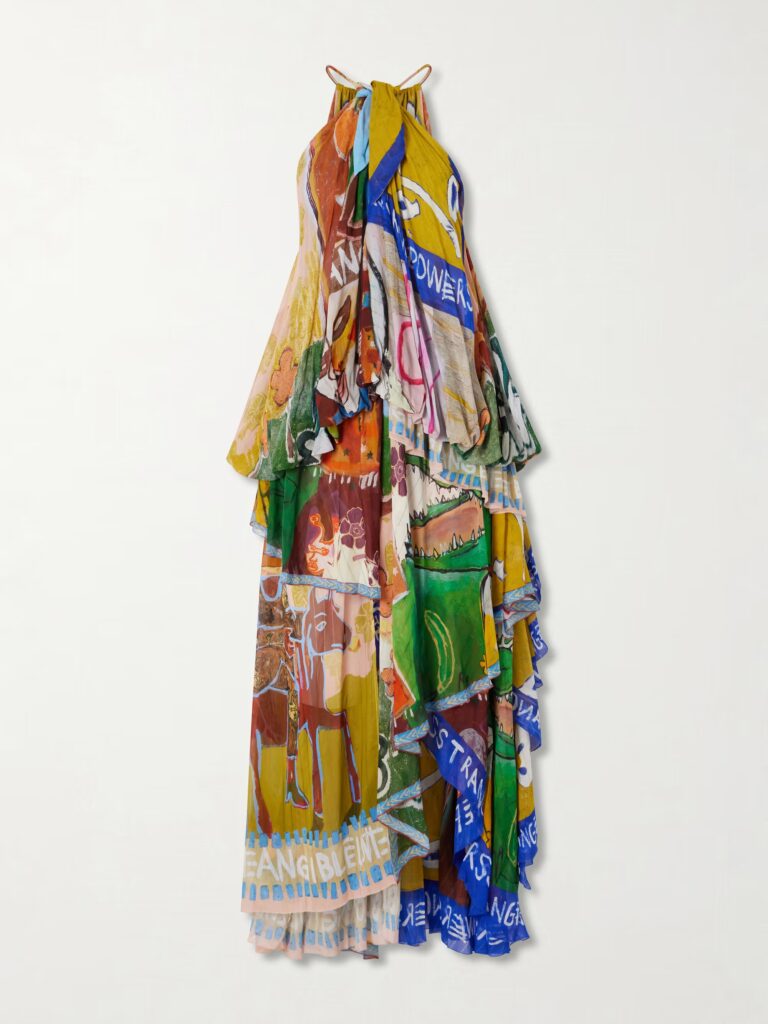 Mlak Draped Printed Organza Halterneck Midi Dress Full Size Image 4