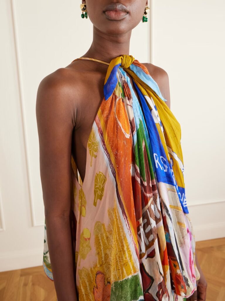 Mlak Draped Printed Organza Halterneck Midi Dress Full Size Image 2