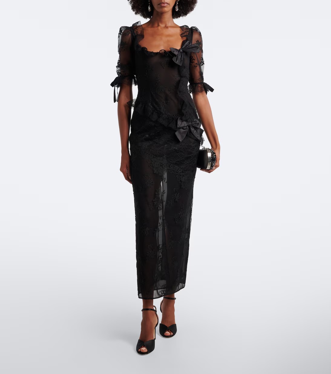 ALESSANDRA RICH Bow-detail Cotton-blend Lace Midi Dress