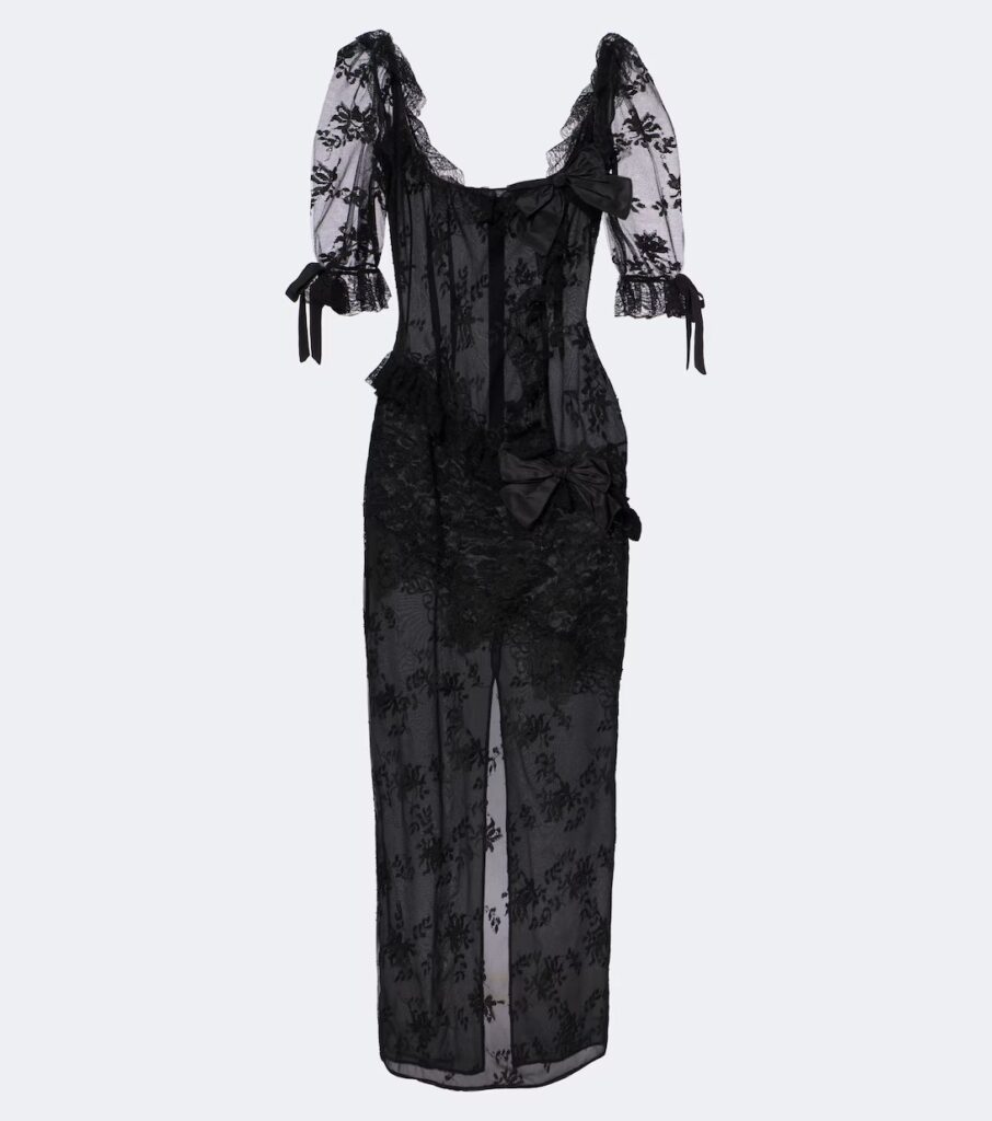 Bow-detail Cotton-blend Lace Midi Dress Full Size Image 4