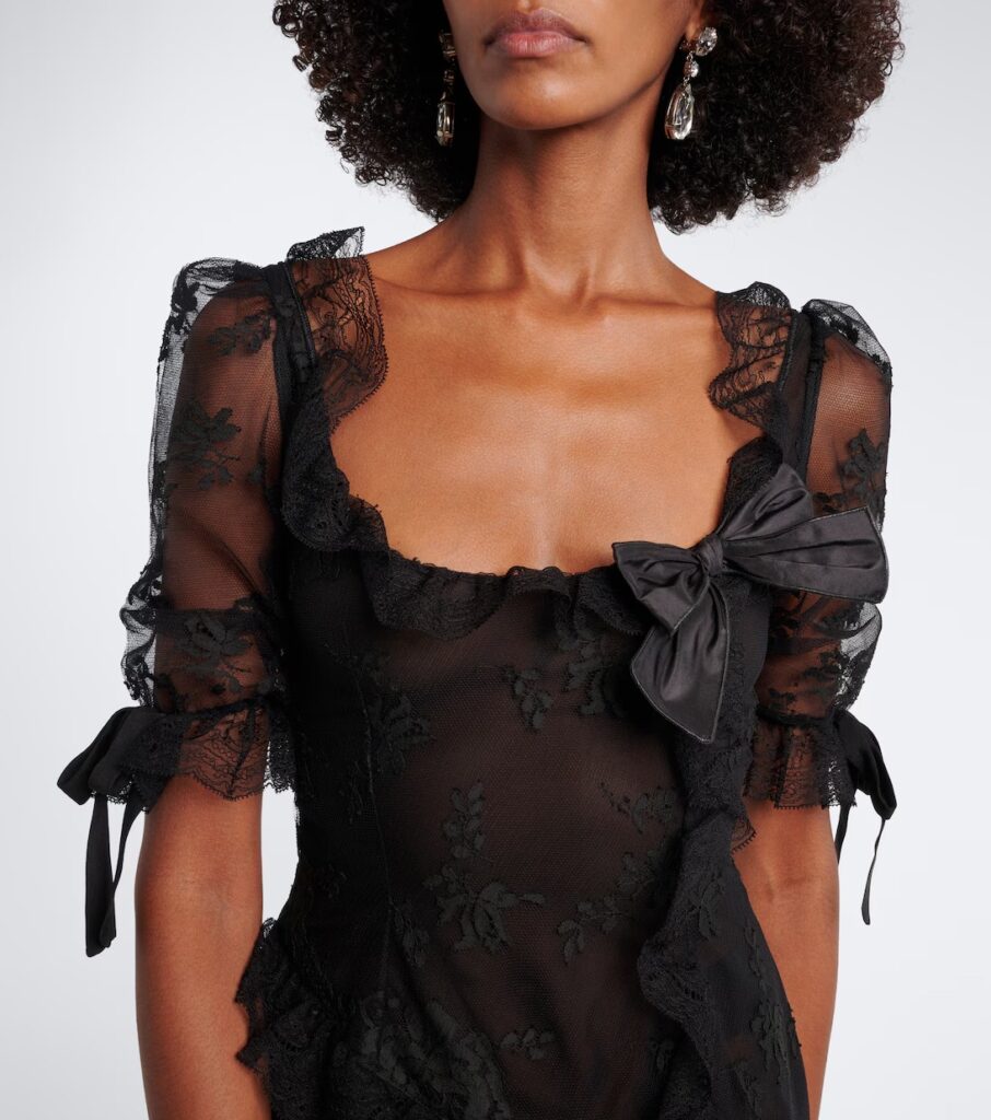 Bow-detail Cotton-blend Lace Midi Dress Full Size Image 5