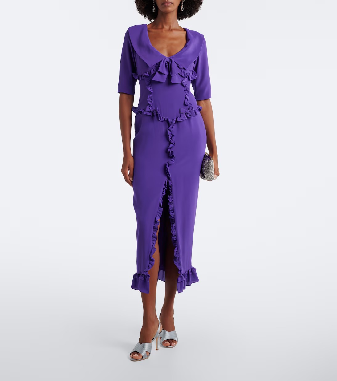 ALESSANDRA RICH Ruffled Silk Crepe De Chine Midi Dress