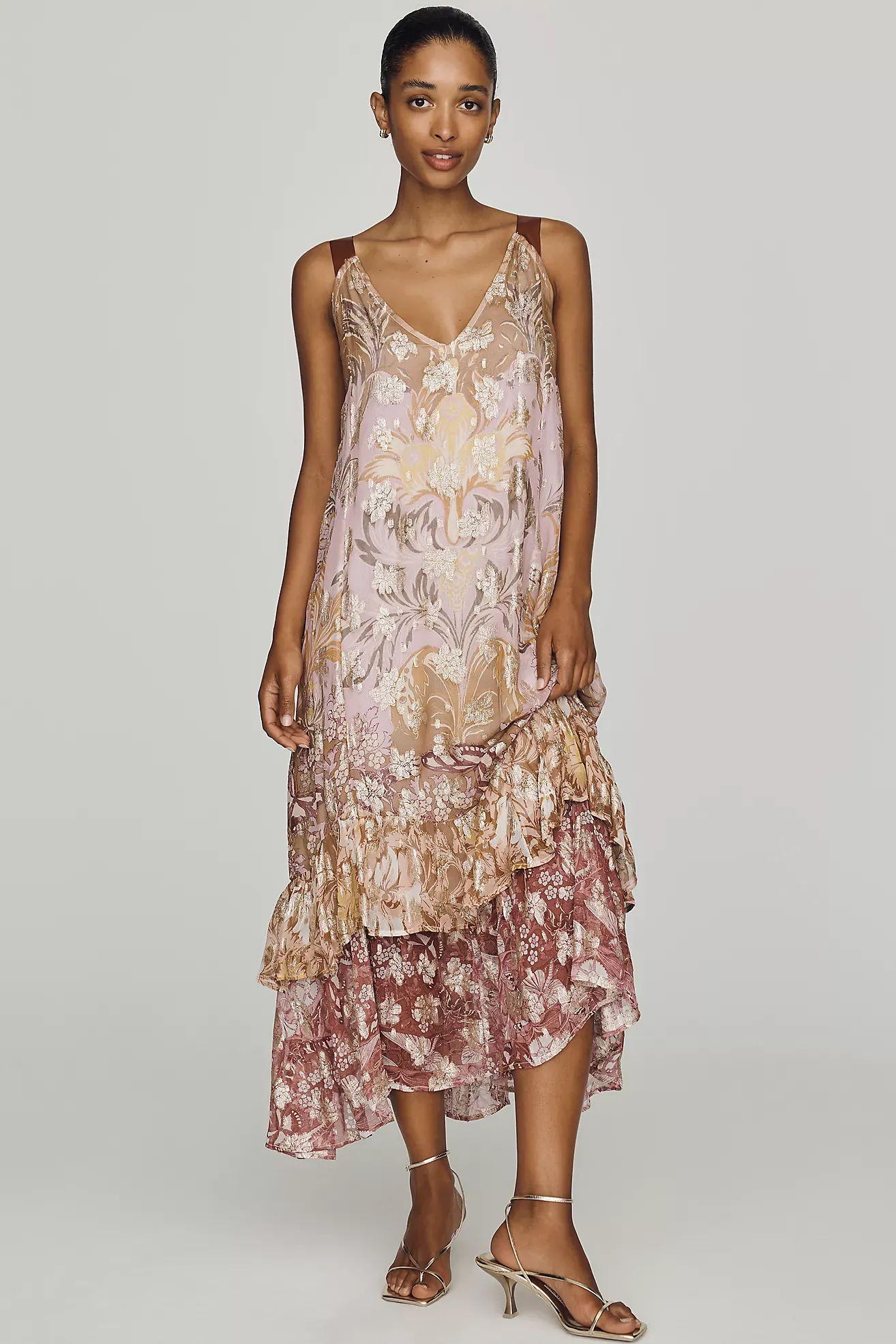 ANTHROPOLOGIE Tie-back Ruffle-hem Midi Dress
